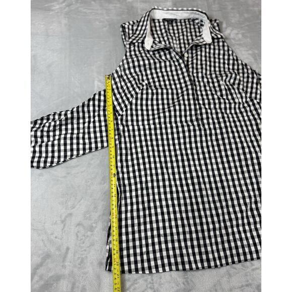 Lafayette 148 Black White Plaid Mariel Sleeveless Tie Waist Blouse Tunic Sz M - Picture 8 of 11